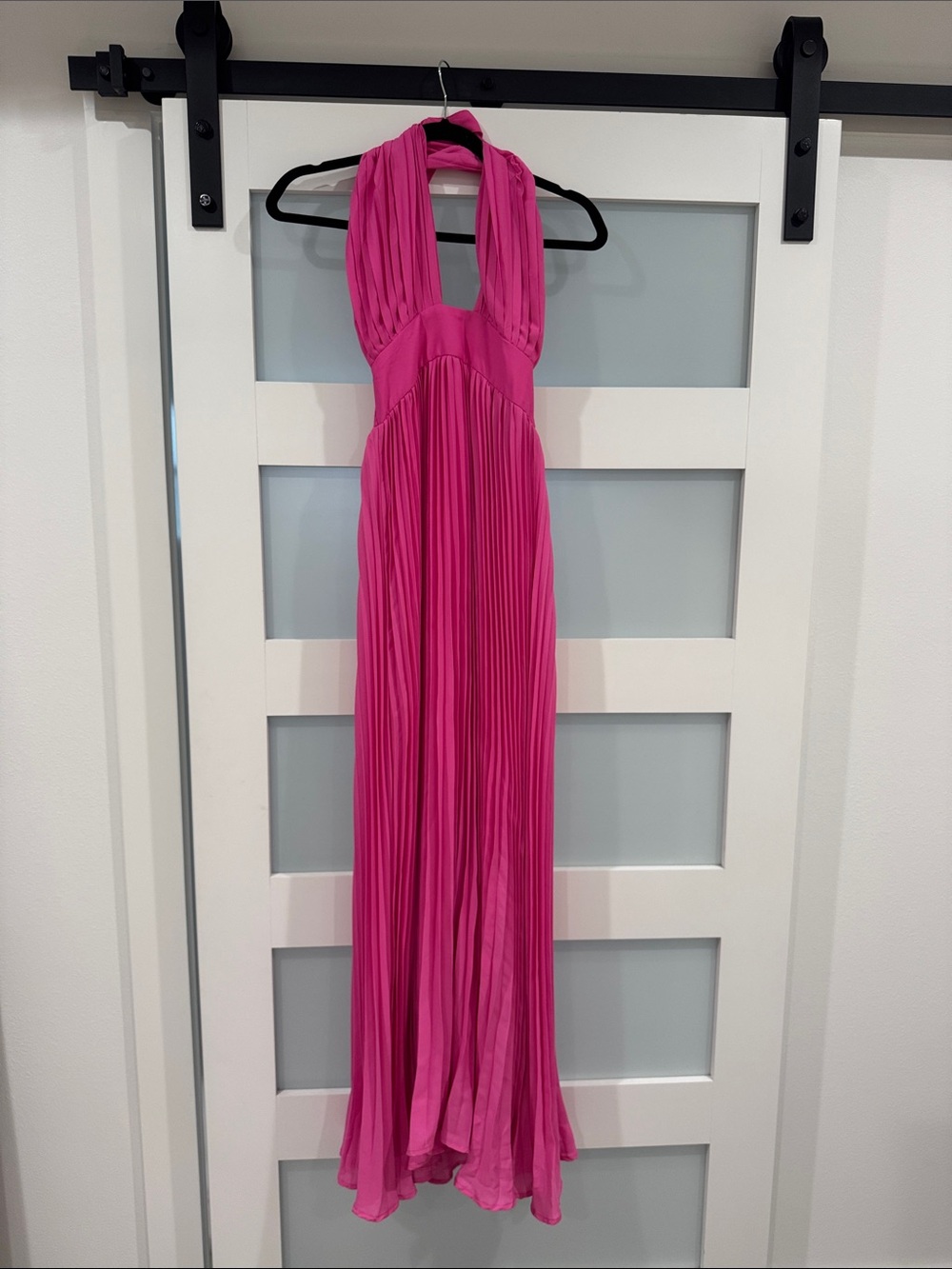 Women’s Hot Pink Halter Pleated Maxi Dress